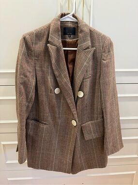 Brown Plaid Double-Breasted Blazer